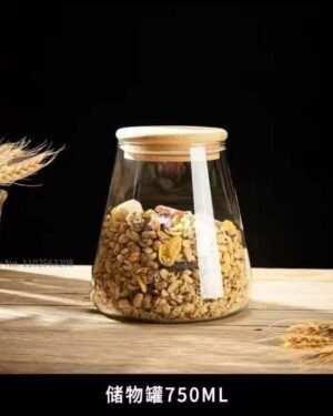 1 Pc Glass Jar With Bamboo Lid - 750 Ml
