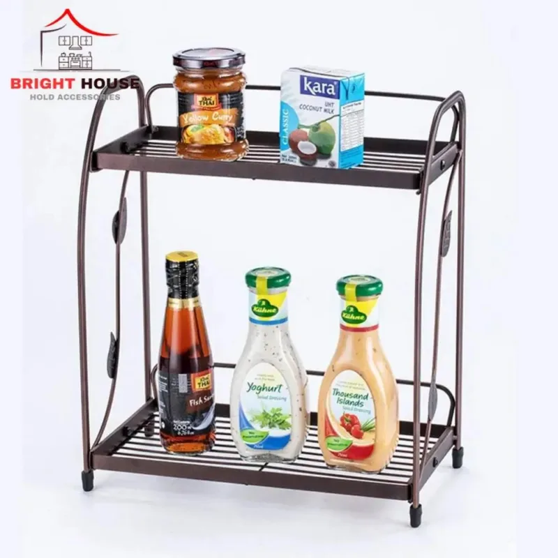 2 Layer Bronze Steel Spice Rack for Kitchen