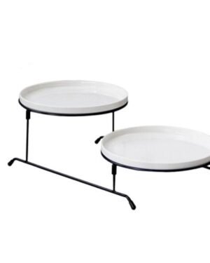 2 Tiered White Ceramic Serving Stand Set