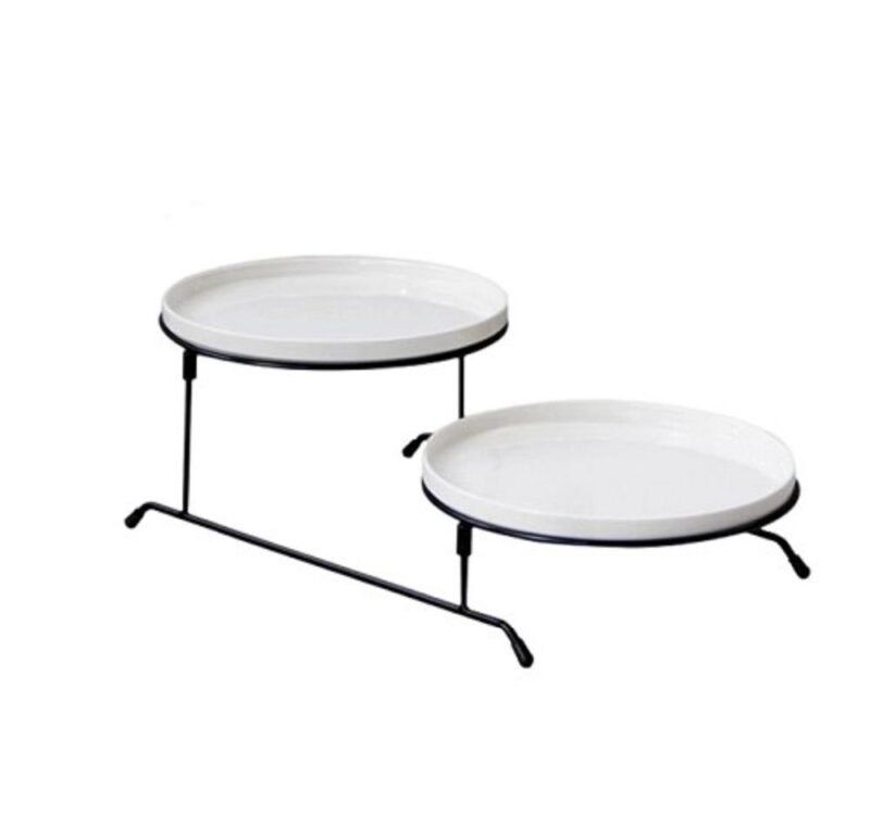 2 Tiered White Ceramic Serving Stand Set