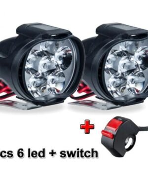 2Pcs LED Motorcycle Headlights + Switch 1600lm 6000K