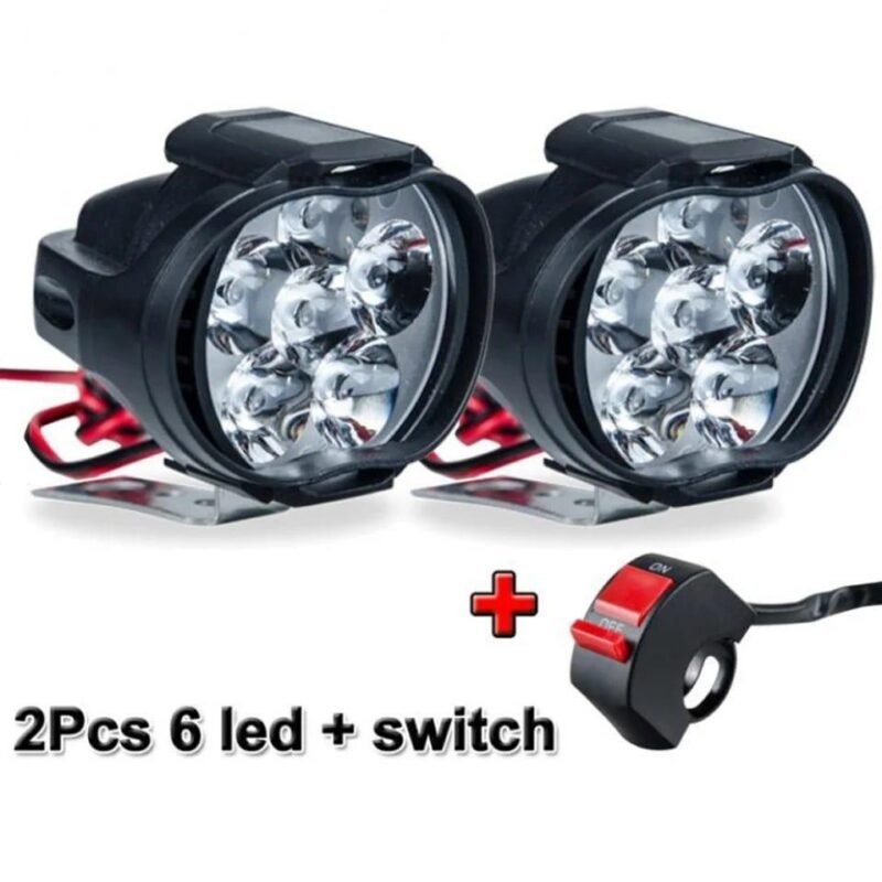 2Pcs LED Motorcycle Headlights + Switch 1600lm 6000K
