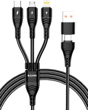 3-in-1 Fast Charging Cable Type-C Lightning USB Black
