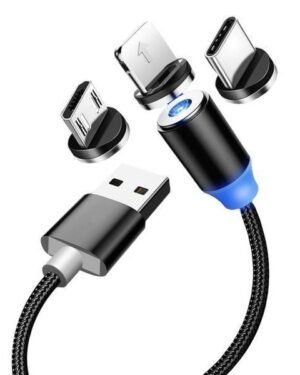 3-in-1 Magnetic Fast Charging Cable for Android iPhone Type-C Micro USB with LED Light