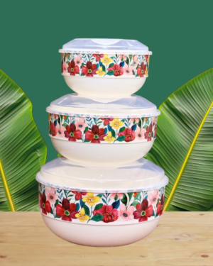 3 Pcs Floral Plastic Serving Bowls Set