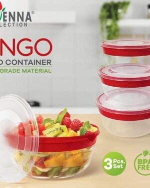 3-Piece Transparent Food Storage Bowl Set with Red Lids