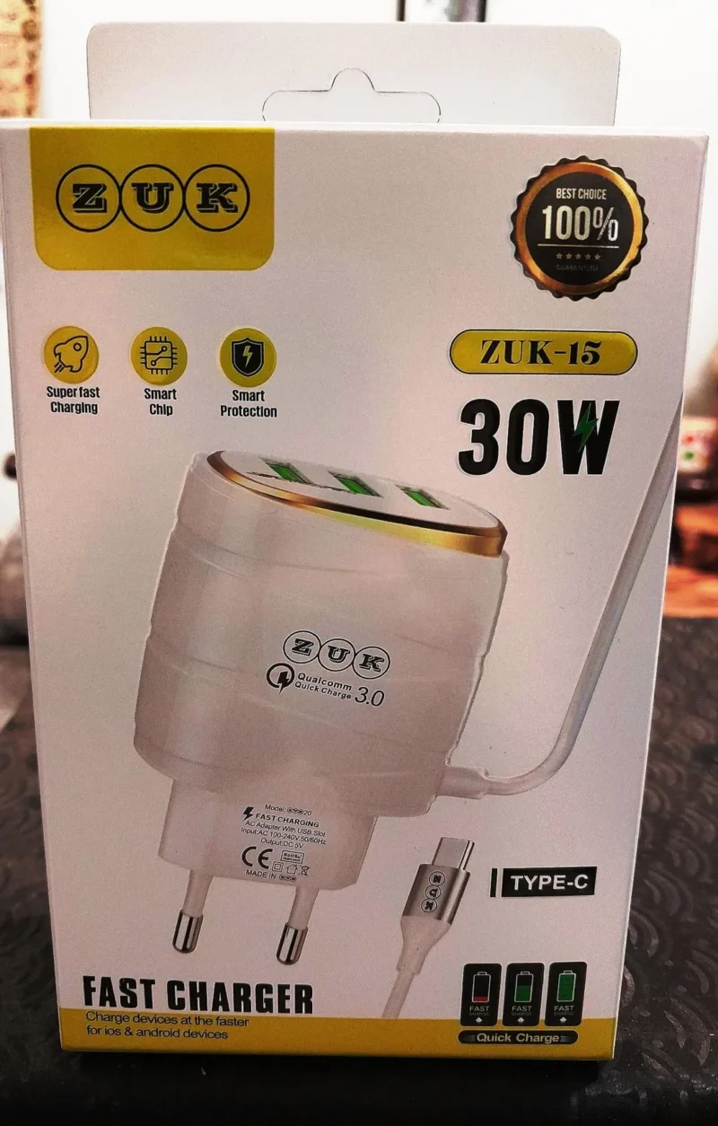 30W Fast Charging with Built-In Type-C Cable + Triple USB Ports