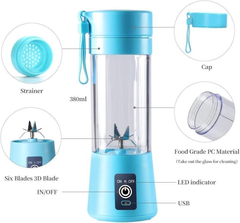 380ml Portable Electric Juicer Blender with 6 Blades