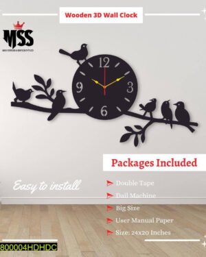 3D Birds Wall Clock 24x20 MDF Analog Pakistan
