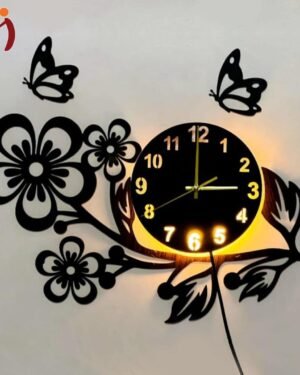 3D Flower Wooden Wall Clock With LED Light