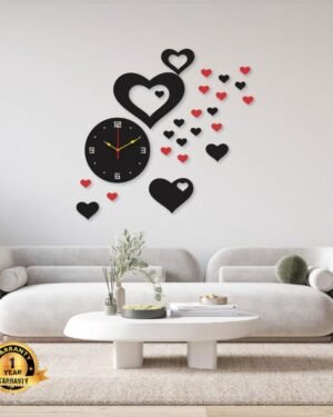 3D Heart Wall Clock 32x32 Inch Modern Abstract Design