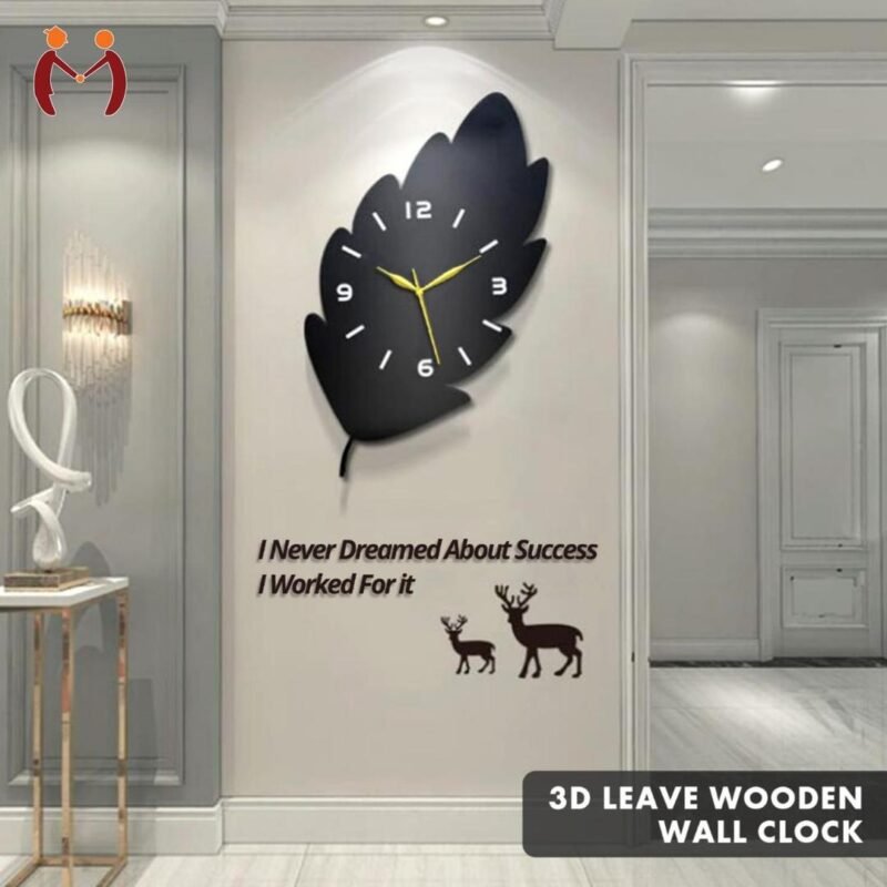 3D Leaf Wooden Wall Clock Modern Abstract Decor