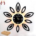 3D Leaf Wooden Wall Clock with LED Light