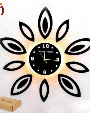 3D Leaf Wooden Wall Clock with LED Light