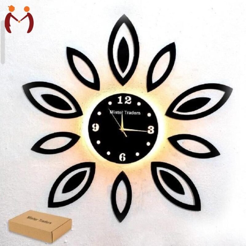 3D Leaf Wooden Wall Clock with LED Light