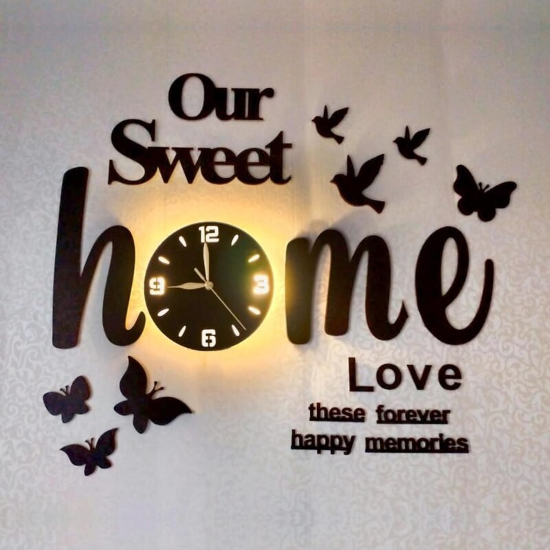 3D Wall Clock "Our Sweet Home" Decorative Modern Laser Cut