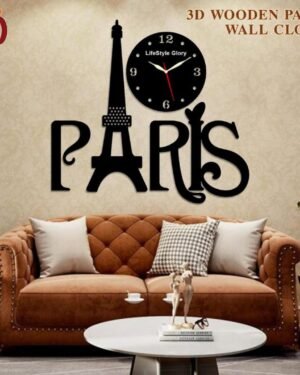 3D Wooden Paris Wall Clock Black Modern Decor
