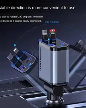4-in-1 Car Charger Metal Black 20W Rotatable