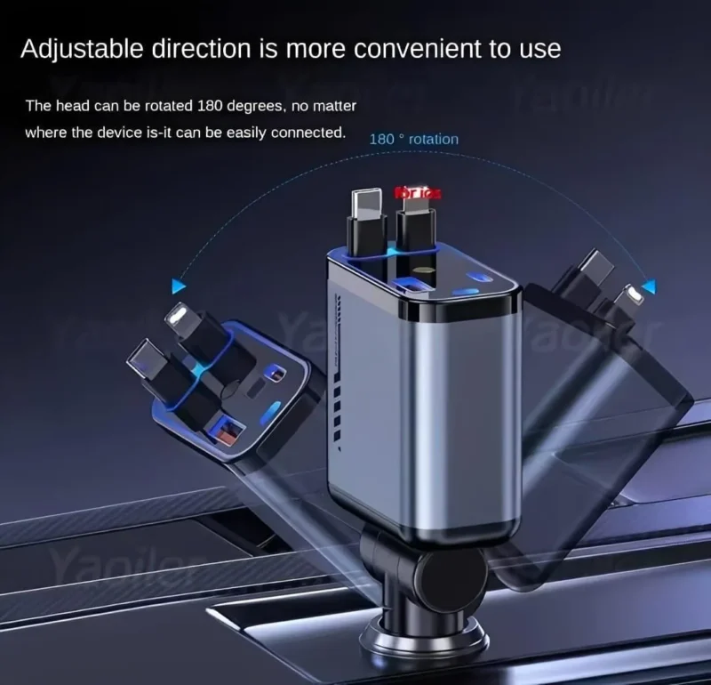 4-in-1 Car Charger Metal Black 20W Rotatable