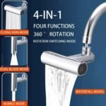 4-in-1 Rotating Waterfall Faucet Extender Silver Stainless Steel
