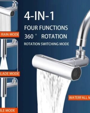 4-in-1 Rotating Waterfall Faucet Extender Silver Stainless Steel