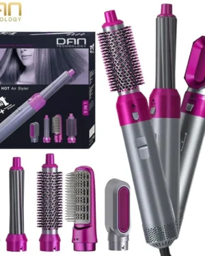 5-in-1 Hair Curler Straightener Dryer Brush Pink