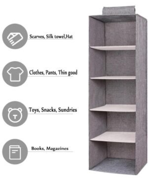 5 Layer Foldable Closet Organizer Non Woven Brown Blue
