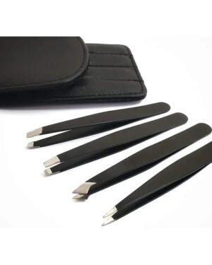 5 Pcs Stainless Steel Tweezers Black Travel Grooming Set