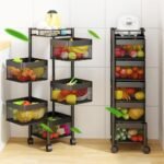 5 Tier Rotatable Fruit Basket Iron Black Kitchen Organizer