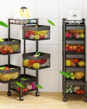 5 Tier Rotatable Fruit Basket Iron Black Kitchen Organizer