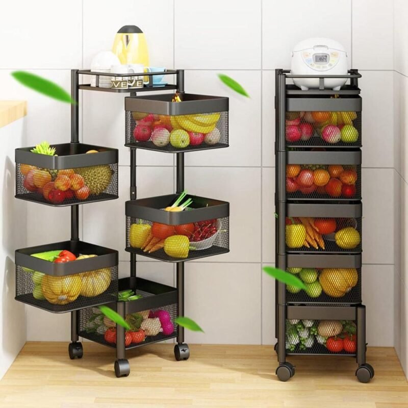 5 Tier Rotatable Fruit Basket Iron Black Kitchen Organizer 5 Tier Rotatable Fruit Basket Iron Black Kitchen Organizer