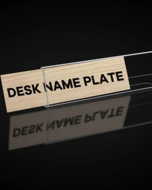 6-Pcs Acrylic Name Plate for Desks, 2 x 8 Inches Clear Slant Back Sign Holder Stand for Table Display