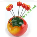6 Pcs Stainless Steel Fruit Forks Set with Apple Holder