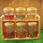 6 Piece Spices Jar Set with Rack Plastic Beige