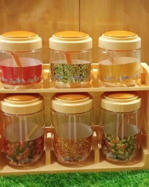 6 Piece Spices Jar Set with Rack Plastic Beige