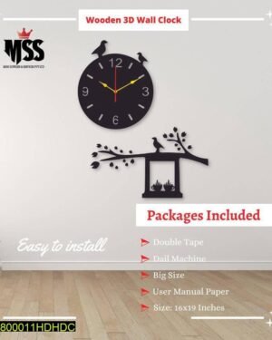 Analog Wooden 3D Wall Clock Black 16x19"