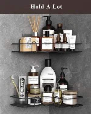 Bathroom Corner Rack Stainless Steel Black Organizer