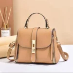 Beige PU Leather Crossbody Bag for Girls
