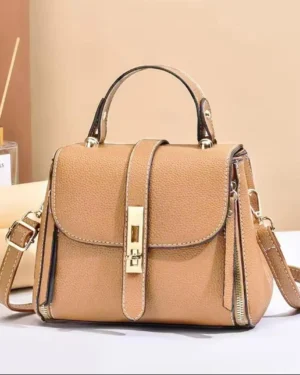 Beige PU Leather Crossbody Bag for Girls