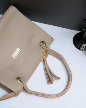 Beige PU Leather Women's Handbag Set with Tassel