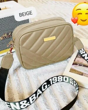 Beige Women's Quilted Crossbody Bag 15"
