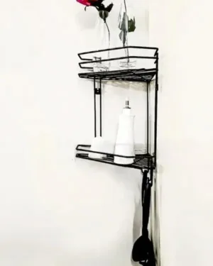Black 2-Tier Corner Wall Organizer for Bathroom & Kitchen