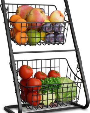 Black 2-Tier Fruit & Vegetable Basket Rack