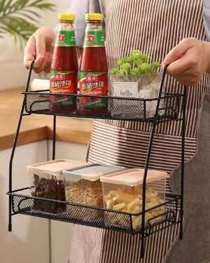 Black 2-Tier Metal Spice Rack for Kitchen