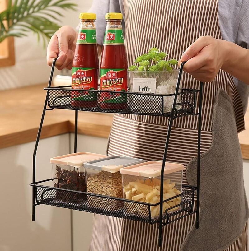 Black 2-Tier Metal Spice Rack for Kitchen