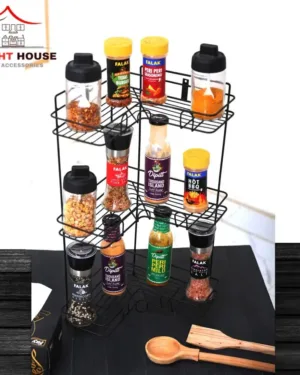 Black 3-Layer Corner Spice Rack for Kitchen Organization
