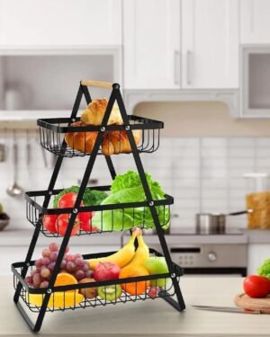 Black 3-Tier Stainless Steel Fruit Basket for Kitchen Storage