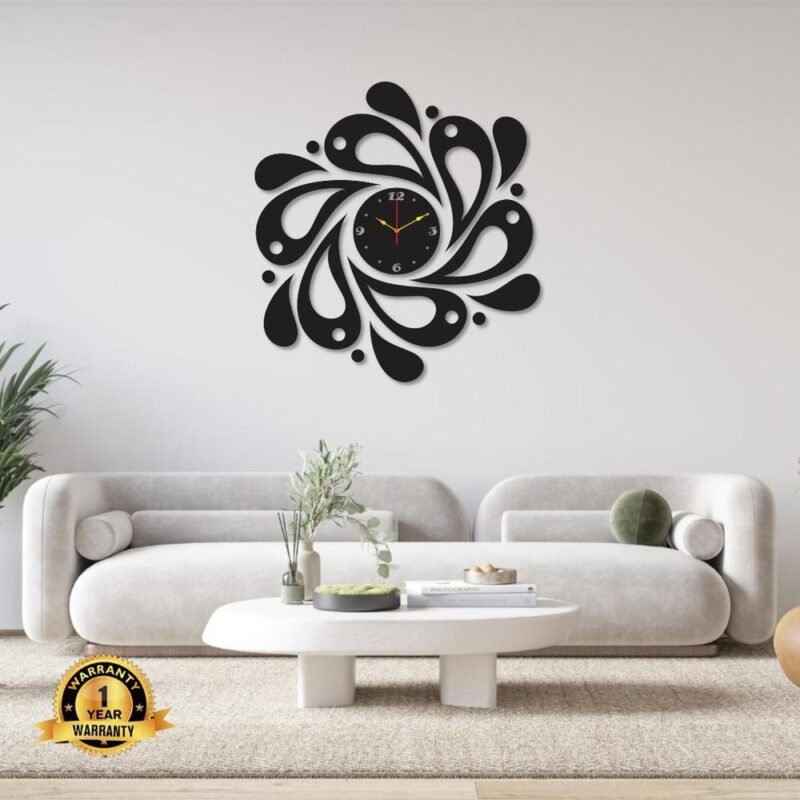 Black Artistic Wall Clock 24x24 Inch DIY Decor