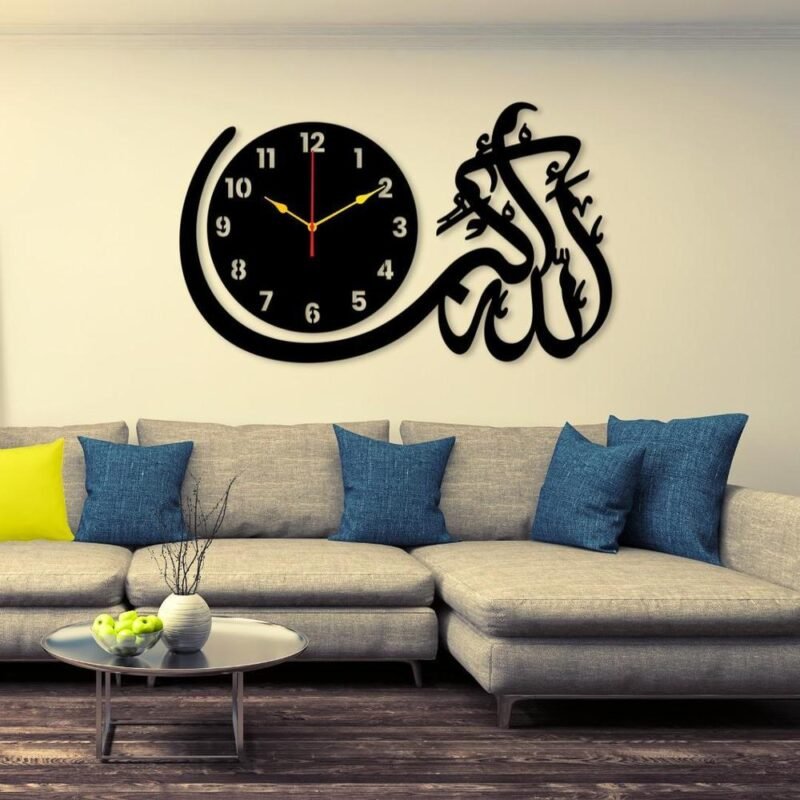Black Calligraphy Art Wall Clock 24x14 Inch