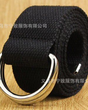 Black Canvas Belt with Silver Double Ring Buckle